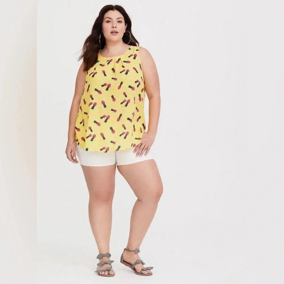 Torrid Yellow Pineapple Georgette Ruffle Tank Blouse Size M Medium 00 - Picture 3 of 6